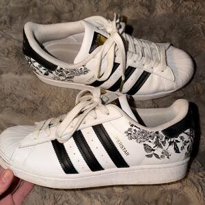 Adidas Women's Superstar Black and White Floral Sneakers